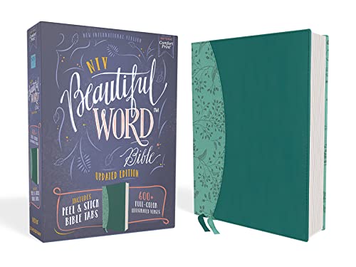 Beautiful Word Bible: New International Version, Teal, Leathersoft, Red Letter, Comfort Print, Peel/Stick Bible Tabs: 600+ Full-color Illustrated Verses