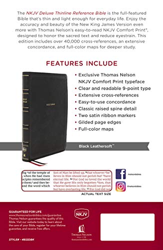 NKJV, Deluxe Thinline Reference Bible, Leathersoft, Black, Red Letter, Comfort Print: Holy Bible, New King James Version