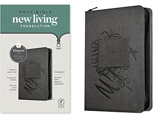 NLT Compact Zipper Bible, Filament Enabled Edition (Red Letter, Leatherlike, Charcoal Patch): New Living Translation, Filament Enabled Edition, Charcoal Patch, Leatherlike, With Zipper, Red Letter