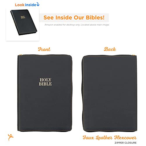 KJV Holy Bible, Thinline Large Print Faux Leather Red Letter Edition - Thumb Index & Ribbon Marker, King James Version, Black, Zipper Closure