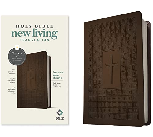 NLT Premium Value Thinline Bible, Filament Enabled Edition (Leatherlike, Dark Brown Cross)