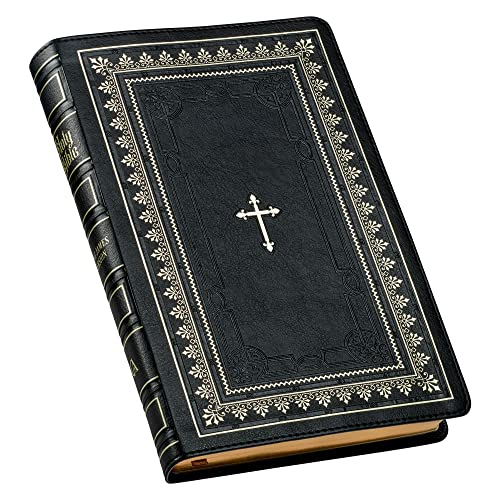 KJV Holy Bible Standard Size Faux Leather Red Letter Edition - Thumb Index & Ribbon Marker, King James Version, Black/Gold Cross