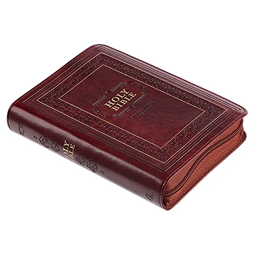 KJV Large Print Compact Bible Burgundy with Zipper Faux Leather