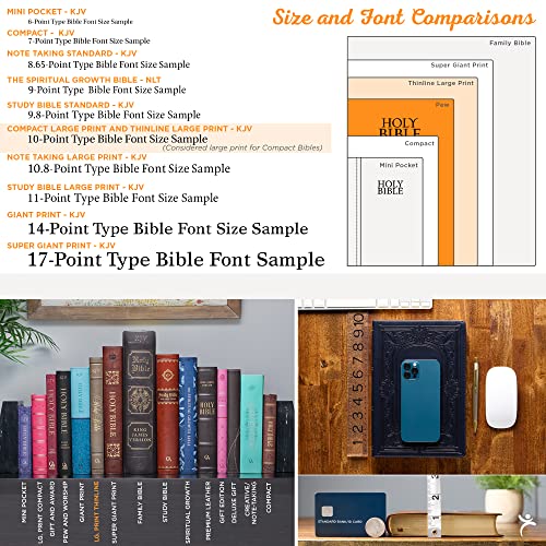 KJV Holy Bible, Thinline Large Print Faux Leather Red Letter Edition - Thumb Index Ribbon Marker, King James Version, Blue Printed Floral, Zipper Closure